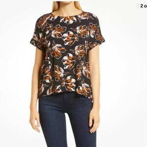 Madewell Floral Black and Orange Women's Top size small